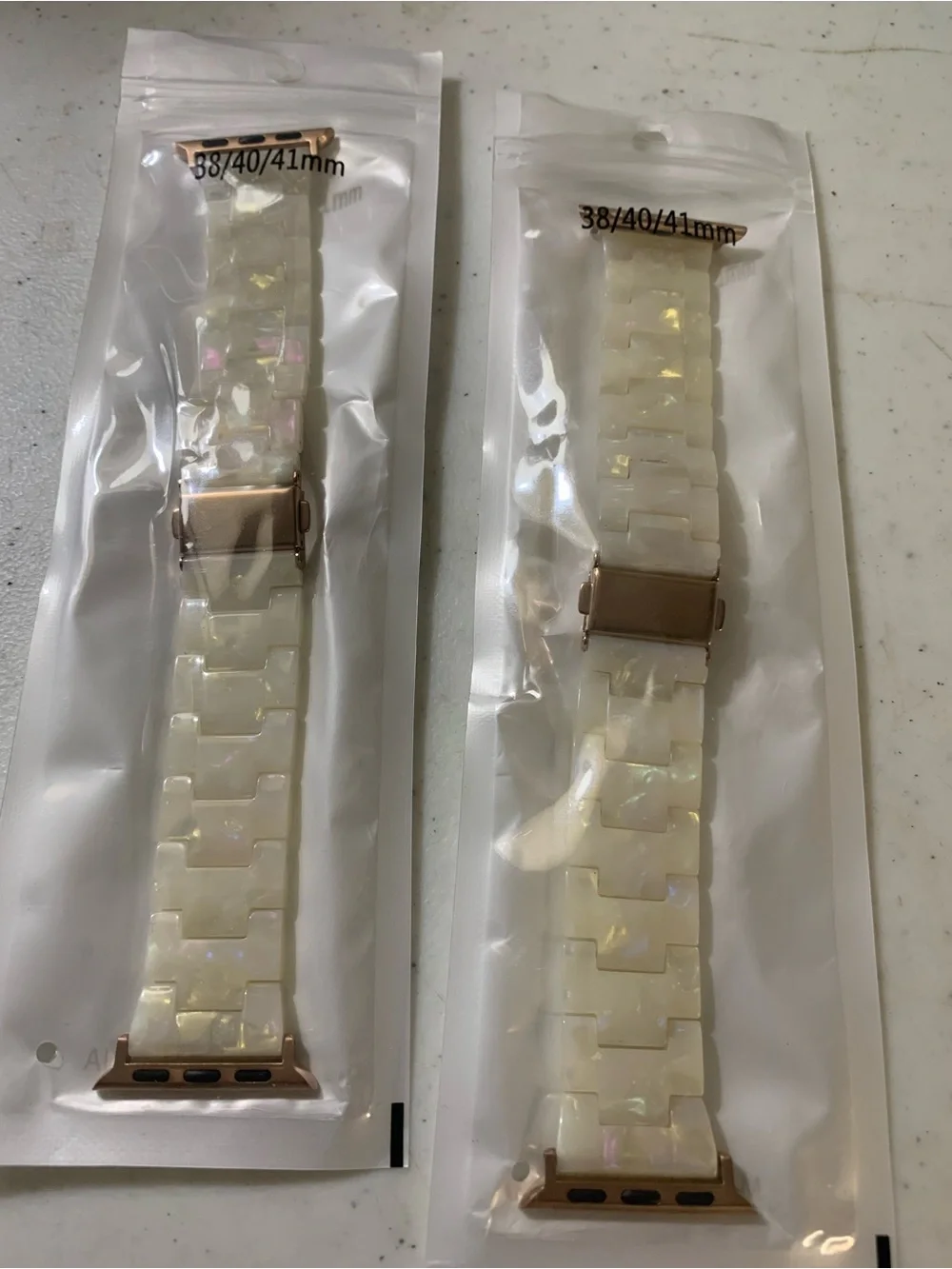 2-Apple Pearlescent White Resin Link Watch Bands Rose Gold Hardware - 38/40/41mm